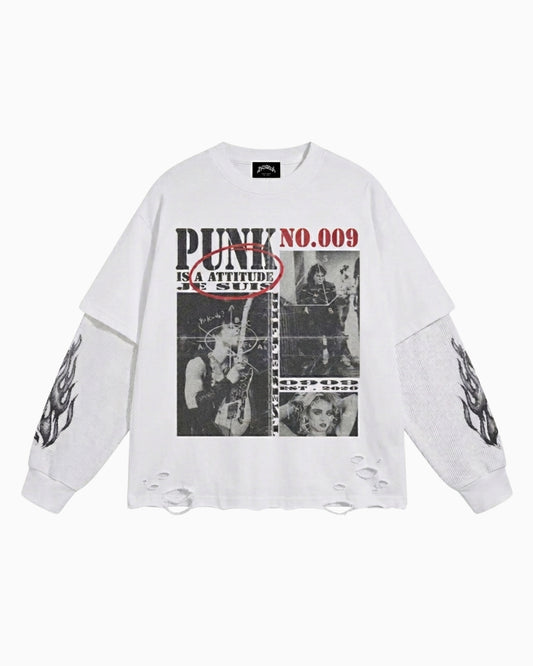 P.I.A.A " Punk Is A Attitude " Layered Thermal Long Sleeve Tee