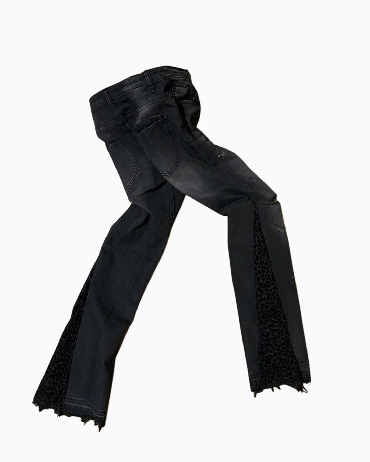 Black Leopard Print Flare Denim